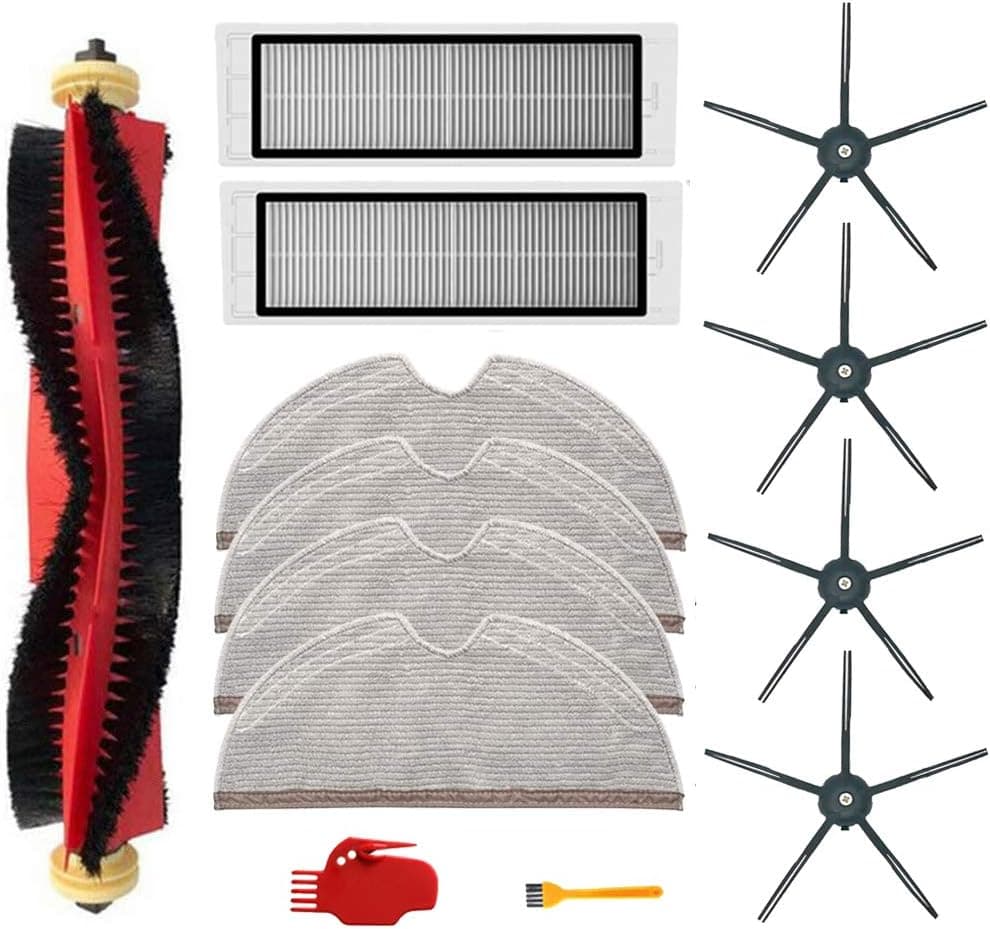 Chuancheng Xiaomi Roborock S6, S60, S65, S5, Max, S6, Max V, S6 Pure için 13 parçalı set, elektrikli süpürge aksesuarı, 1 x rulo fırça, 2 x filtre, 4 x silme bezi, 4 x yan fırça, 2 x temizleme aleti