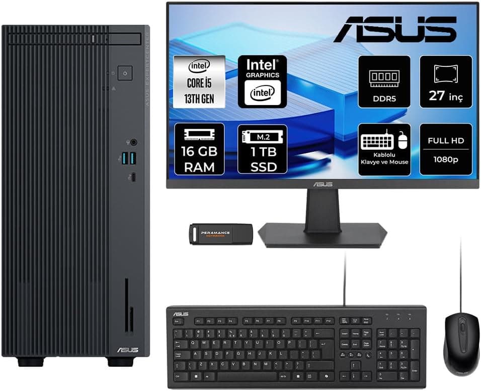 ASUS ExpertCenter P500 i5 13420H 16GB 1TB SSD FDOS Masaüstü Bilgisayar + 27" Monitör