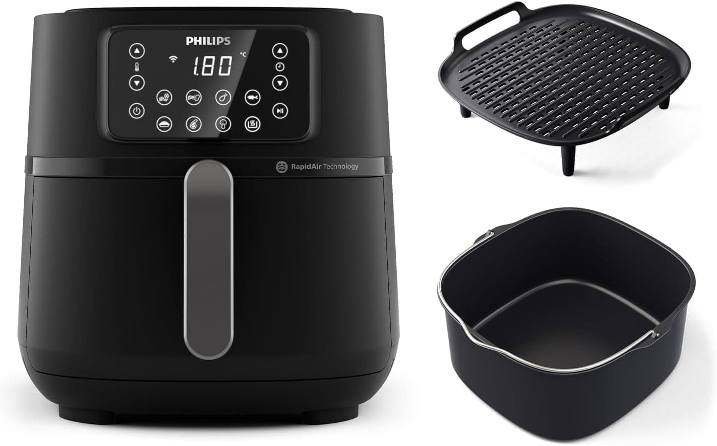 Philips Airfryer 5000 Serisi XXL - 7,2 (1,4 kg), Wi-Fi Bağlantılı, 16sı 1 Arada Airfryer, Rapid Air Teknolojisi ile%90 Daha Az Yağ, Tarif Uygulaması, Pişirme ve Izgara Aksesuarları (HD9285/96)