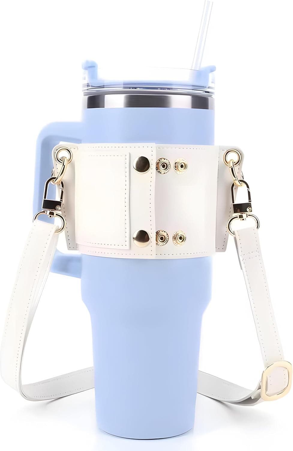 Stanley Termos Taşıma Askısı | Askılı Su Şişesi Tutucu Kılıf | 30oz-40oz Stanley Quencher, Iceflow ve diğer Termoslar için Çanta | Vegan Deri | Beyaz