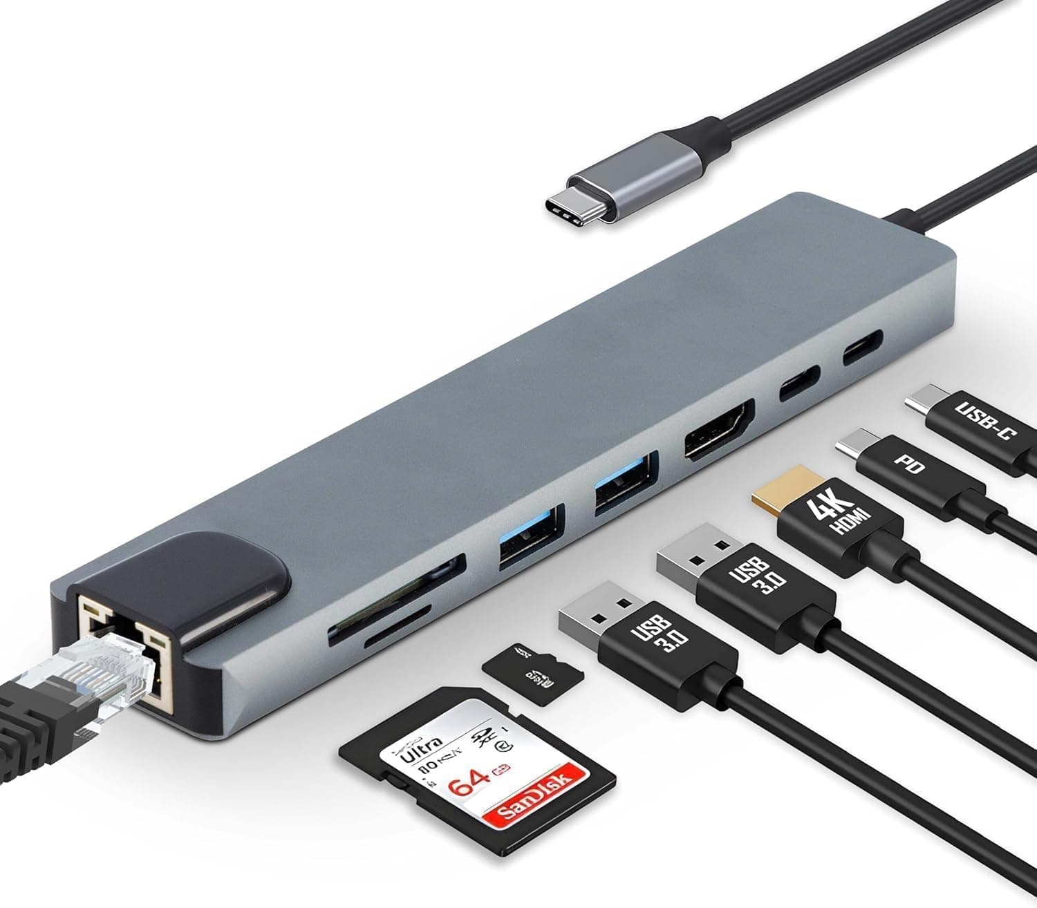 Daytona CF04 Macbook Uyumlu Type-C™ To 4K HDMI Tv Projeksiyon Ultra Hd 1080P 2* Type-C 2* USB Ethernet Lan 8ın1 Çevirici Hub Adaptör