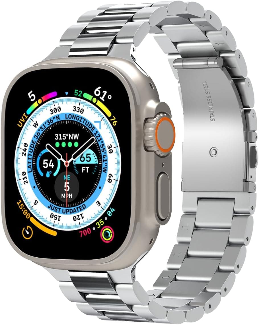 Spigen Modern Fit 316L Apple Watch Ultra2/Apple Watch Ultra 49 mm, Seri 9/8/SE2/7/6/SE/5/4/3/2/1 45 mm/44 mm/42 mm - Gümüş