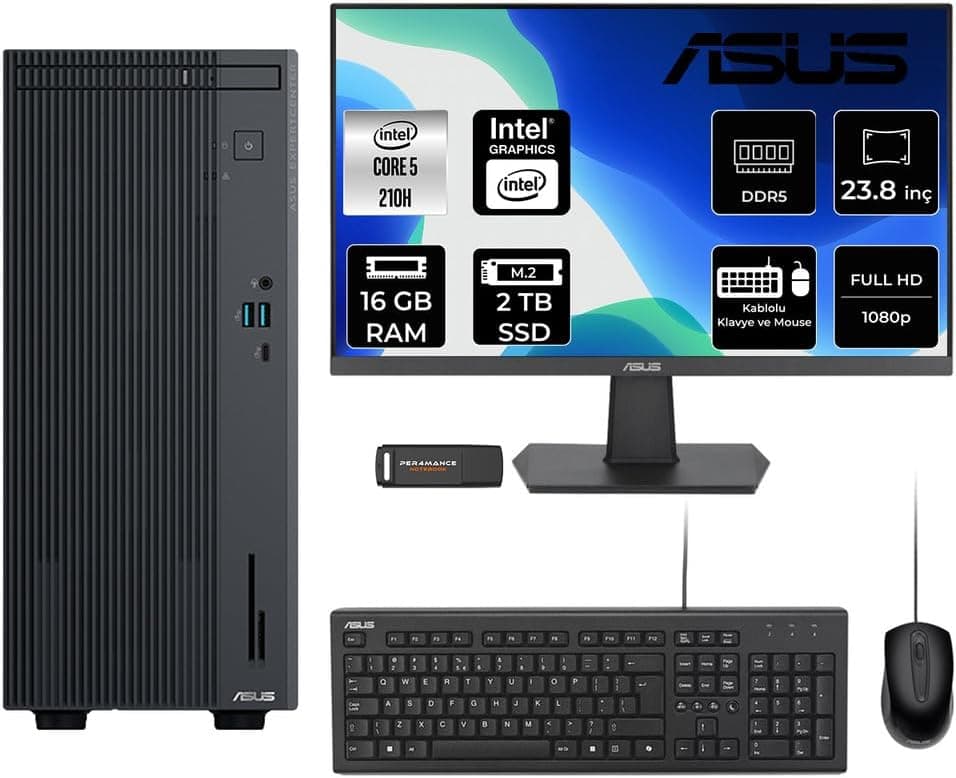 ASUS ExpertCenter P500 Core5 210H 16GB 2TB SSD FDOS Masaüstü Bilgisayar + 23.8" Monitör
