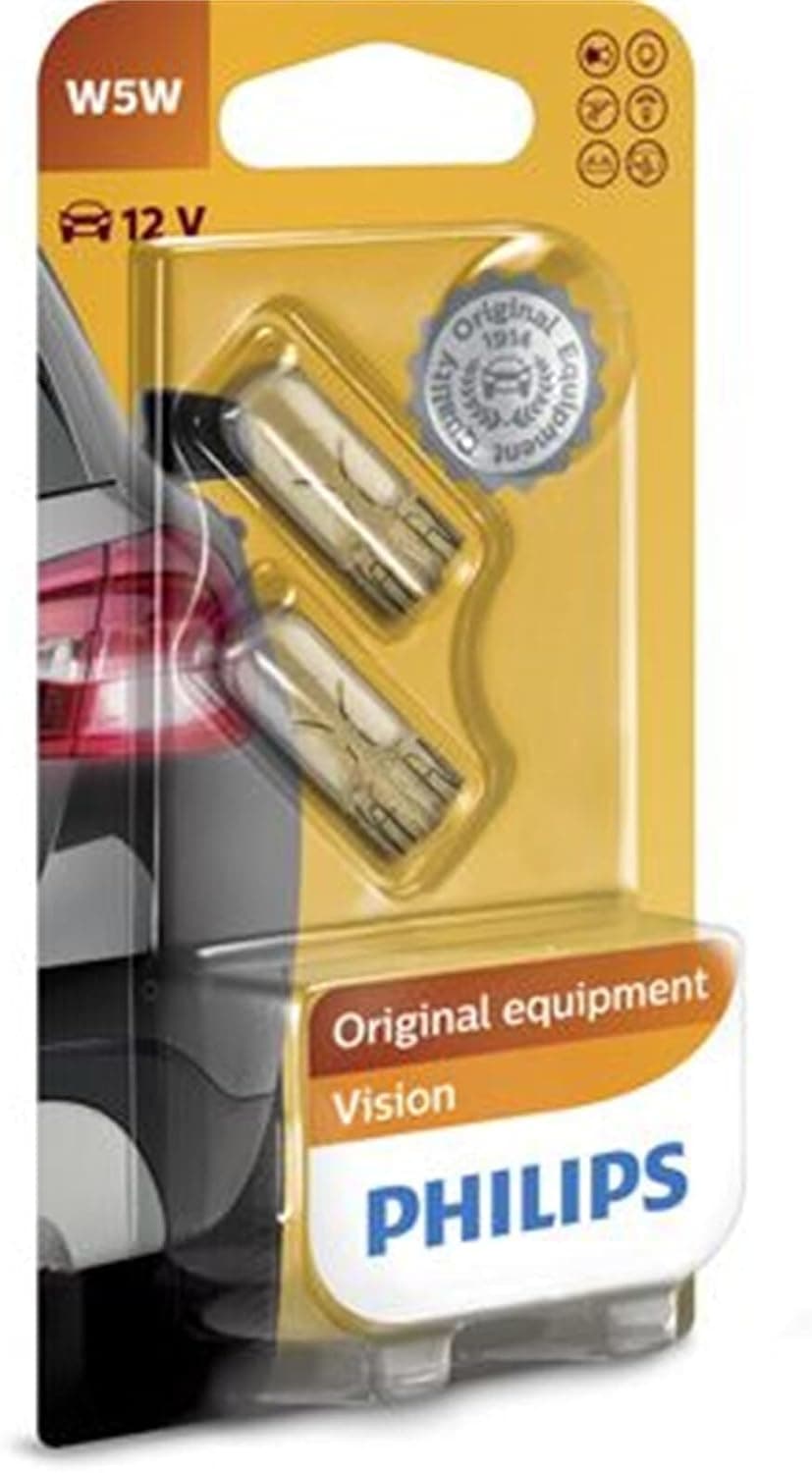 Philips T10 W5W Vision Park ve İç Mekan Ampulü, 12V, 2li Paket, Orijinal Sarı Renk 12961B2