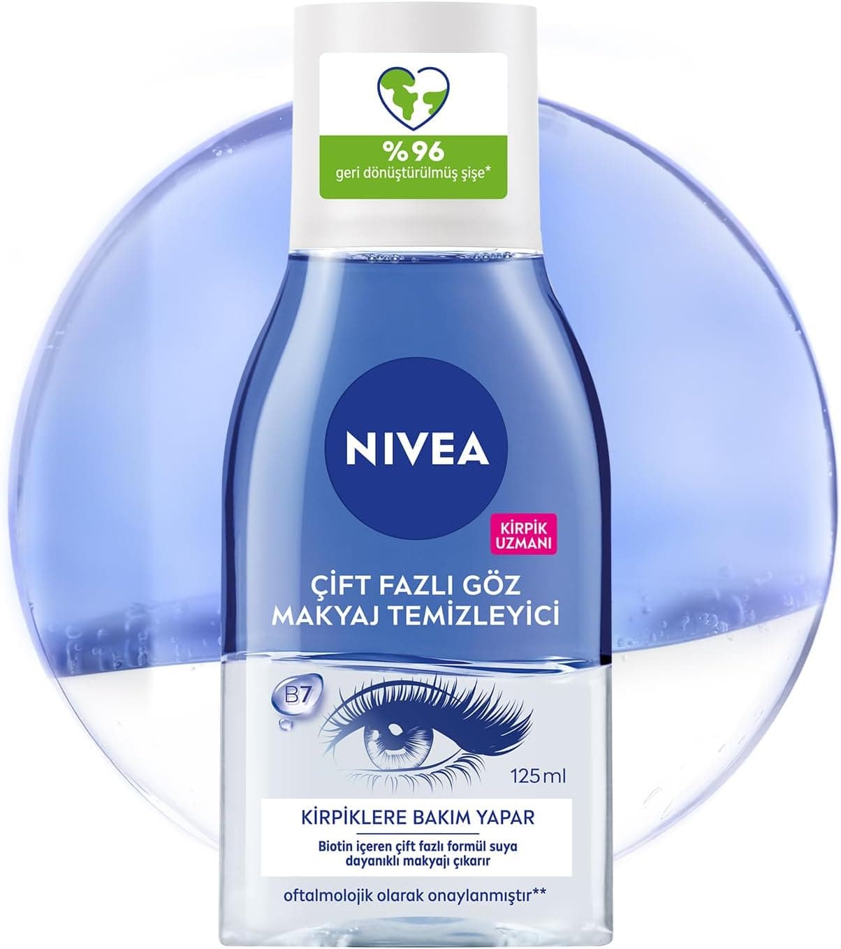 Nıvea Çift Fazlı Göz Makyaj Temizleyici 125 Ml,Biotin,Kirpik Bakımı,Suya Dayanıklı Maskara Ve Makyaj