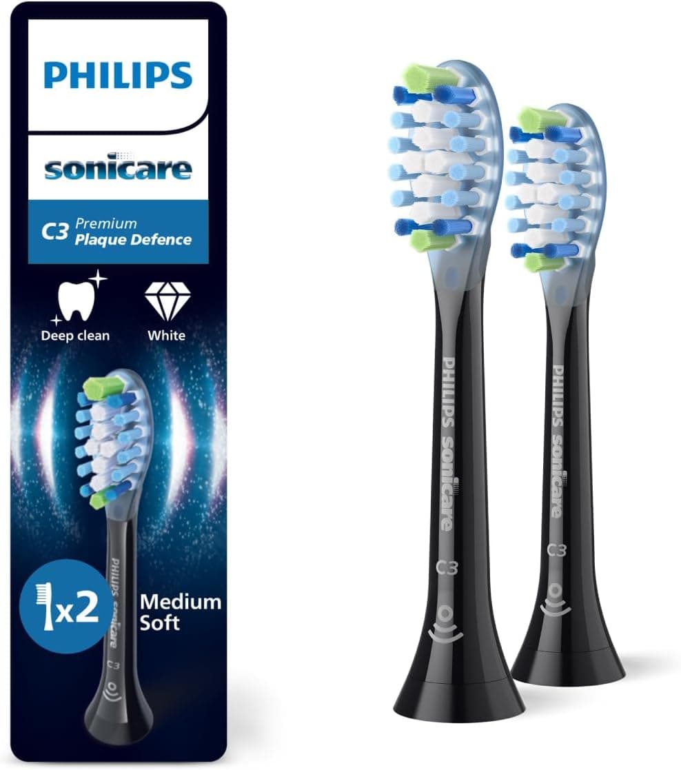 Philips Sonicare Premium Plaque Defence Yedek Başlık, 10 Kat Daha Fazla Plak Temizliği, Yumuşak Fırça Başlığı, 2’li Paket, Siyah, HX9042/88