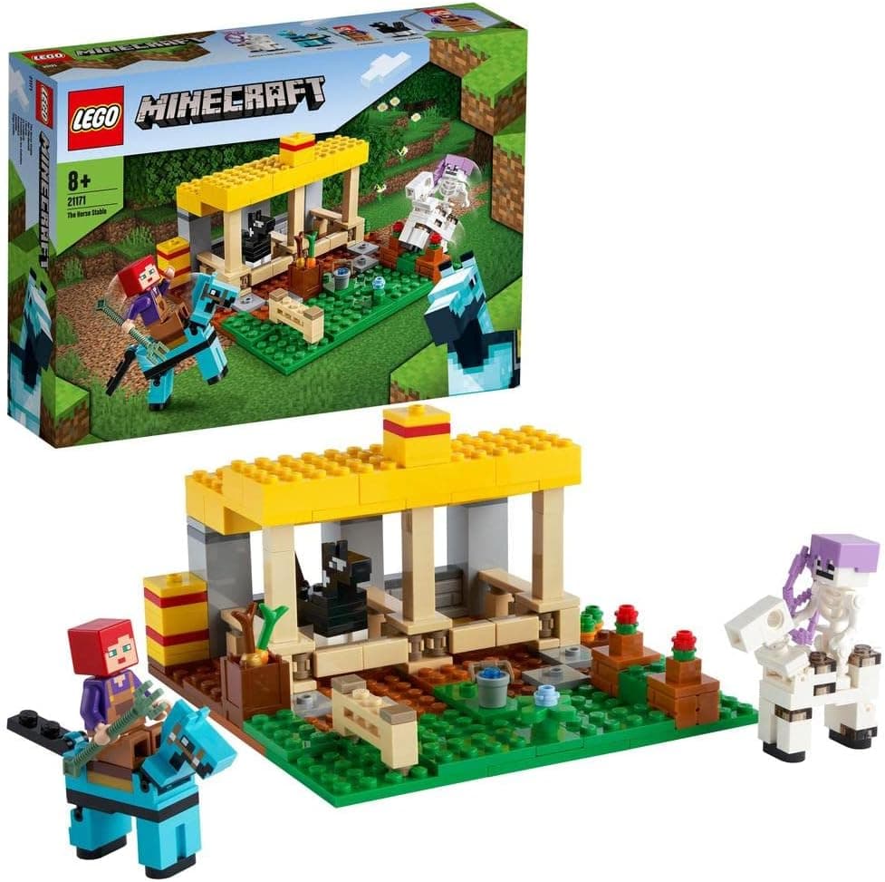 LEGO Minecraft At Ahırı 21171 Yapım Seti; Çocuklar için Eğlenceli Minecraft Çiftlik Oyuncağı, İskelet Süvari içerir (241 Parça)