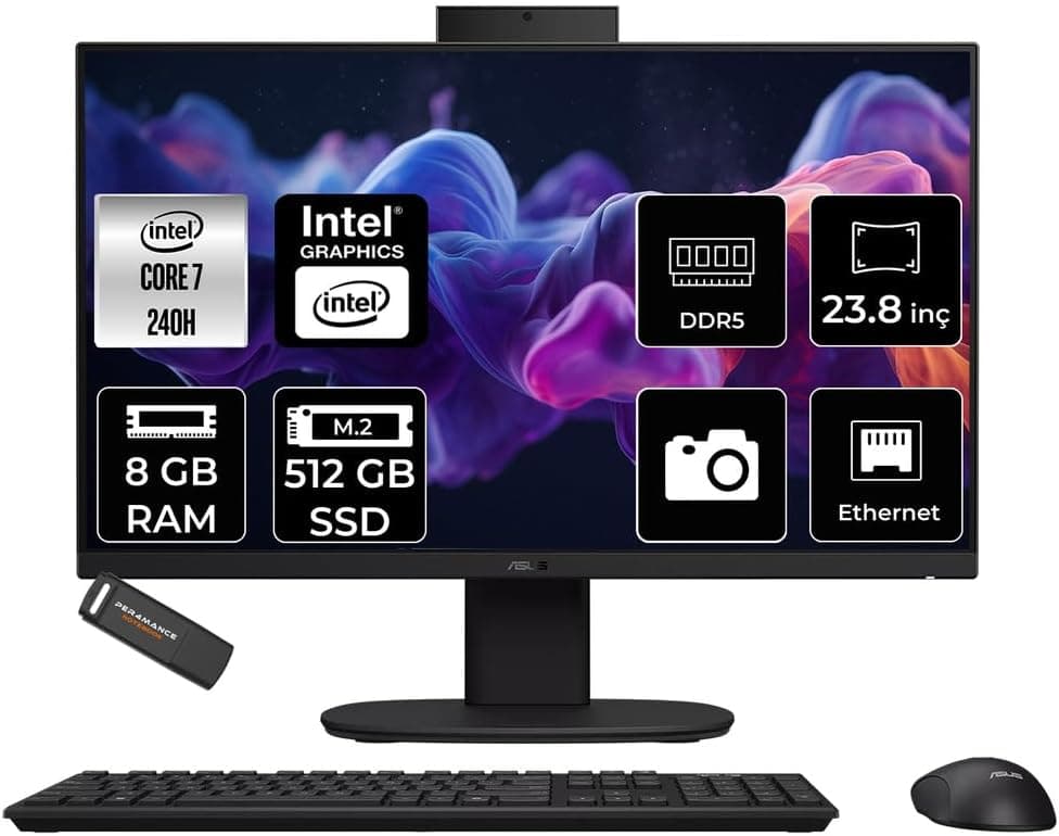 ASUS V440 Intel Core 7 240H 8GB 512GB SSD 23.8" FHD 100Hz FDOS All in One Bilgisayar & PER4 USB 4064880136138