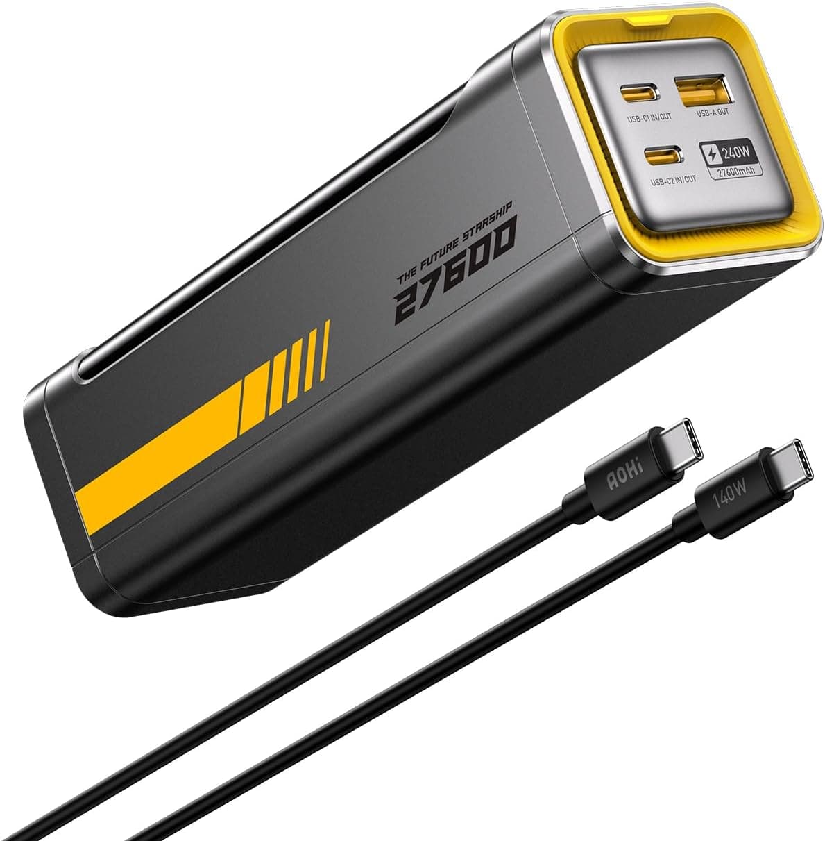 Aohi Starship 27.600 mAh 240W PD3.1 Powerbank, Akıllı Dijital Göstergeli 2si1 Arada Taşınabilir Hızlı Şarj Cihazı, Şarj İstasyonu Siyah