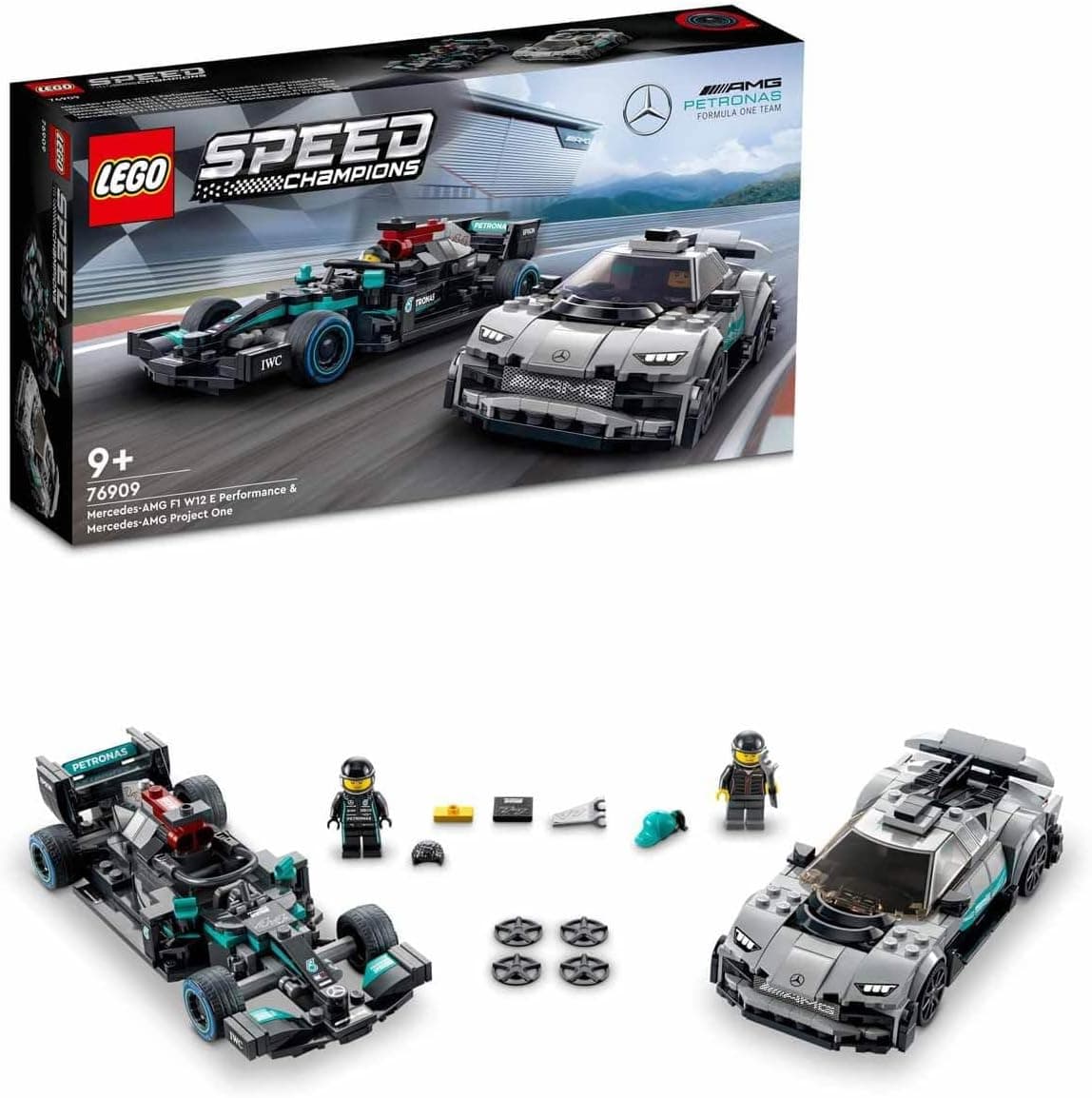 LEGO Speed Champions Mercedes-AMG F1 W12 E Performance ve Mercedes-AMG Project One 76909-9 Yaş ve Üzeri için Oyuncak Model Yapım Seti (564 Parça)