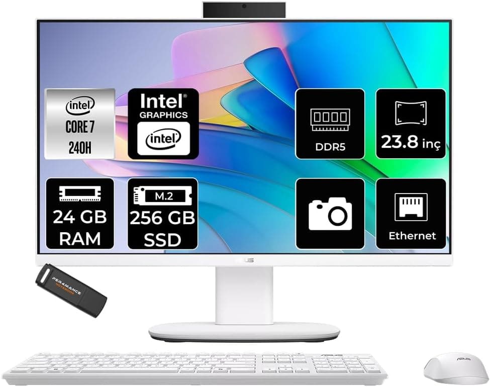 ASUS V440 Intel Core 7 240H 24GB 256GB SSD 23.8" FHD 100Hz FDOS All in One Bilgisayar & PER4 USB 6655783091387