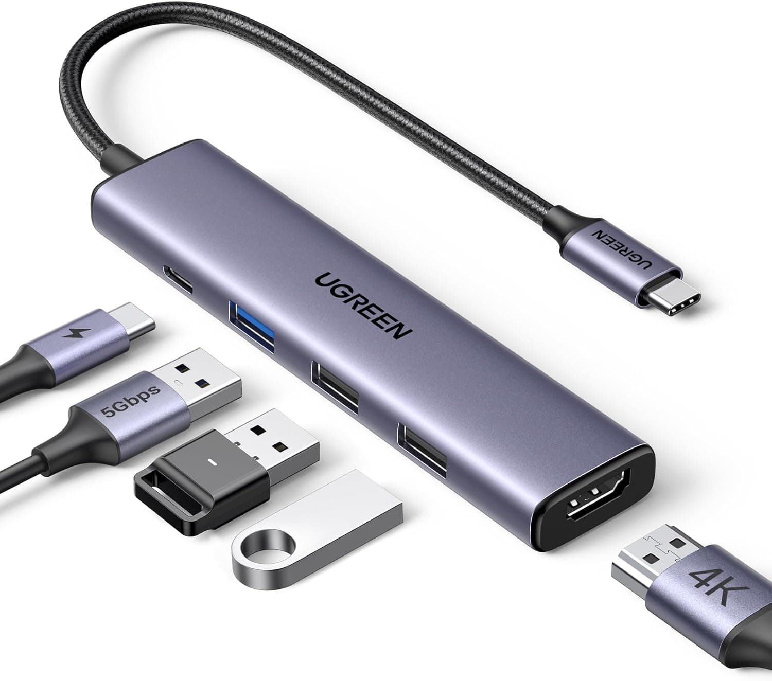 UGREEN USB C Hub, PD 100W, 4K HDMI, MacBook Pro/Air, iPad Pro/Air, Surface Pro/Go, Galaxy Tab, Galaxy S23/S22 vb. ile uyumlu USB A 3.0.
