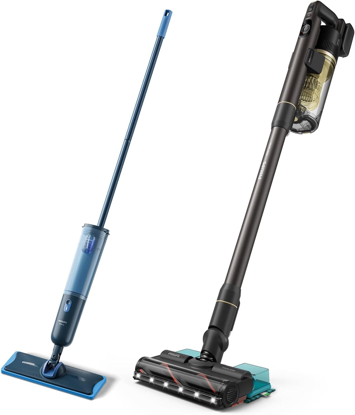 Philips 7000 Serisi Aqua Kablosuz Dik Süpürge XC7153/10 ve OneUp 3000 Elektrikli Mop XV3101/01, Süpürme ve Paspaslama, 2 Parça Zemin Bakım Seti