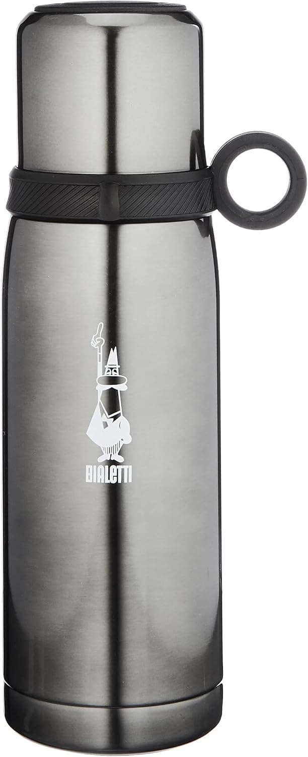 Bialetti - Termos - 460mL - Koyu Gri Renk - Paslanmaz Çelik - Çift Katmanlı - 12 Saat Sıcak 24 Saat Soğuk Tutar - Bardaklı Kapak Özelliği