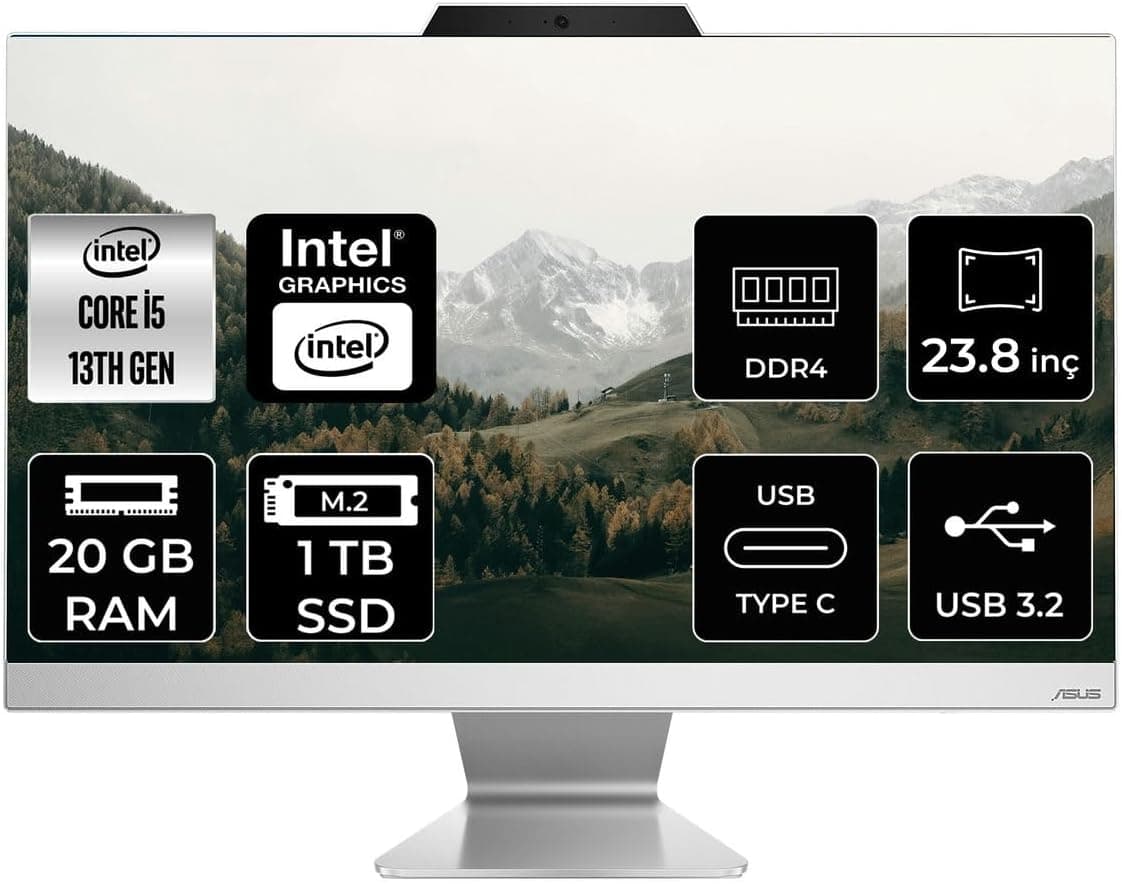 ASUS A3402 i5 1335U 20GB 1TB SSD 23.8" FHD FDOS All In One Bilgisayar & Per4 Bellek