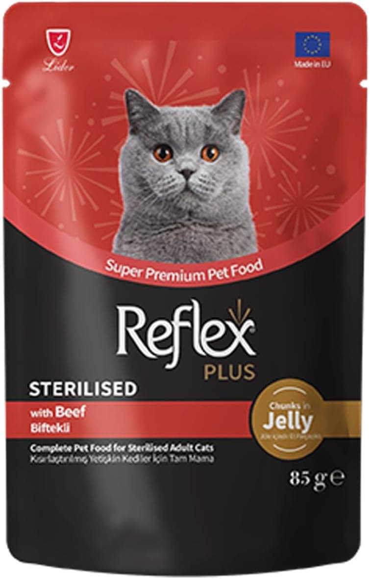 Reflex Plus Jöle İçinde Et Parçacıklı Biftekli Kısırlaştırılmış Yetişkin Kedi Maması 85 Gram