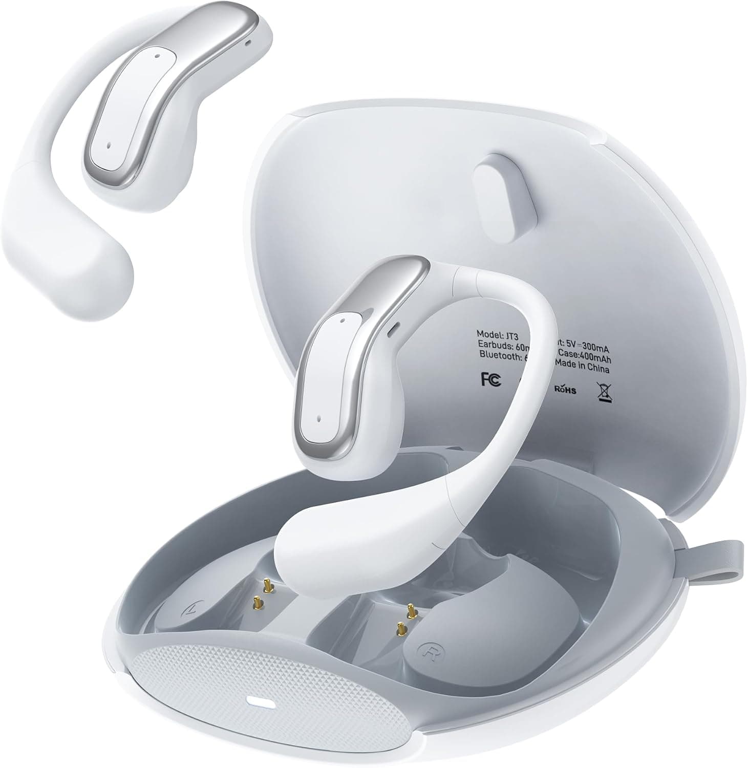 Juo JT3 Bluetooth 6.0 Open Ear OWS Kablosuz Bluetooth Kulaklık 14.2mm Sürücü Kulak Kancalı Açık Spor Kulaklığı 90 saat Pil Ömrü Beyaz
