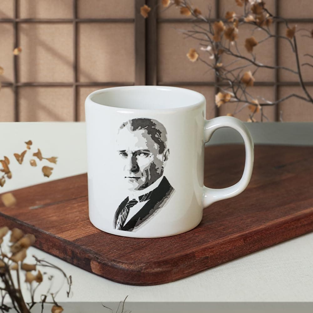 Keramika Atatürk Portre Beyaz Silindir Kupa 1 Adet