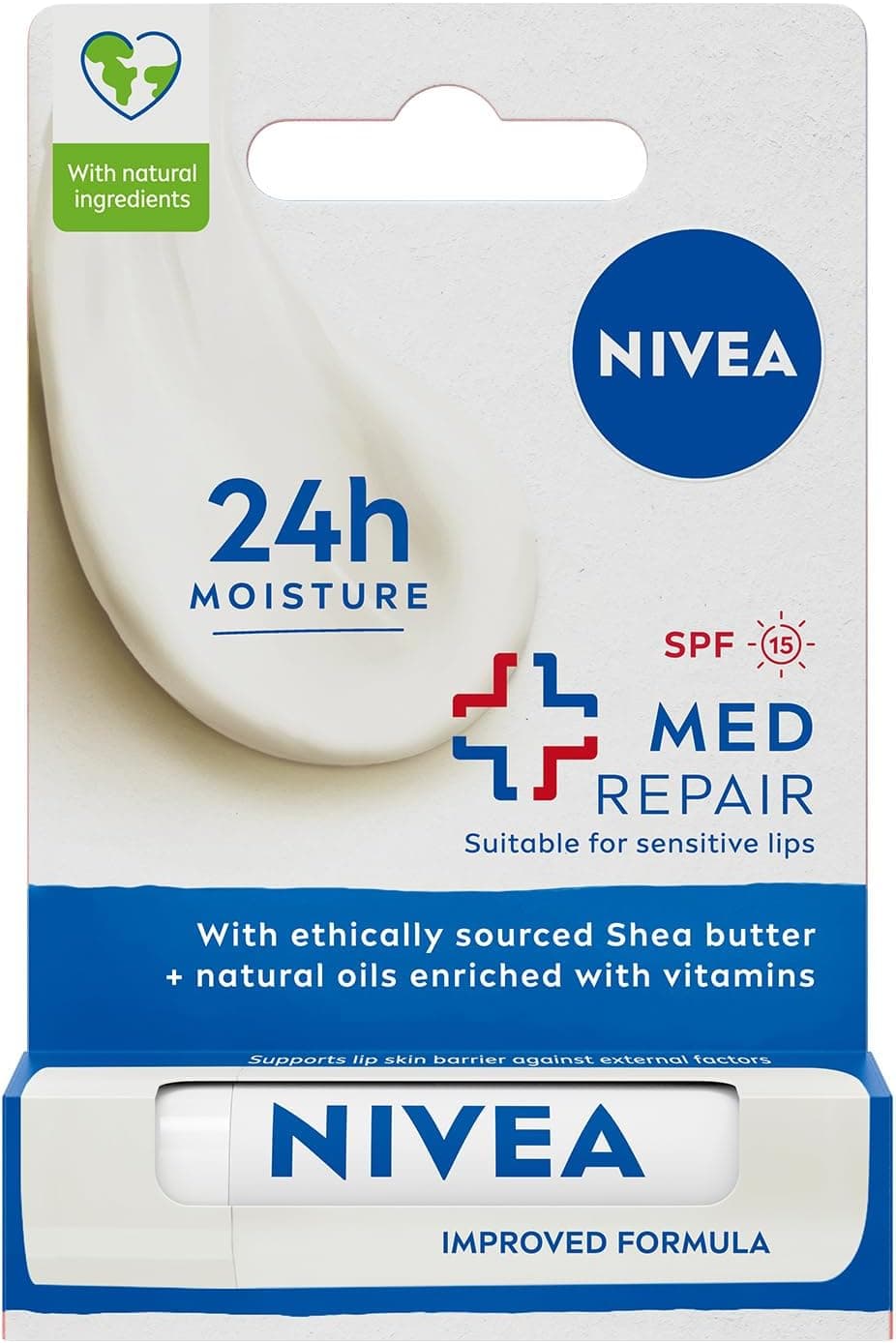 NIVEA Med Repair Dudak Bakım Kremi, 24 Saat Nem,Doğal Yağlar ile Çatlamış Dudak Bakım,SPF 15 (4,8 ml)