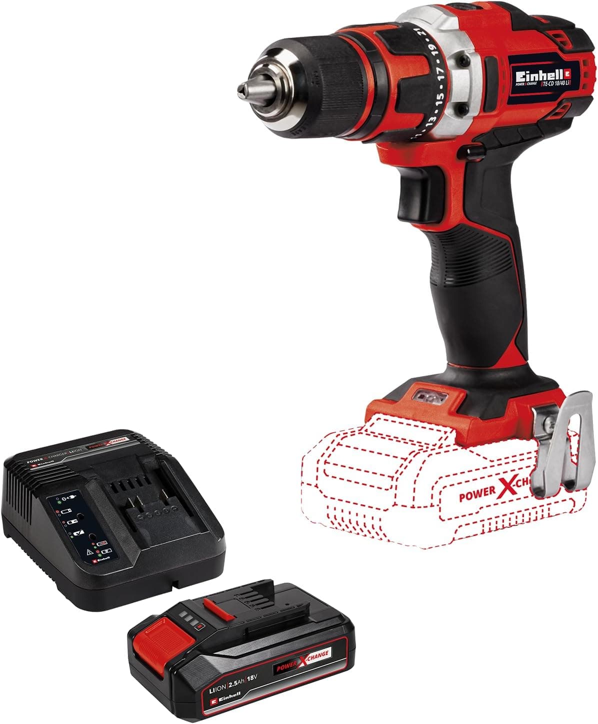 Einhell TE-CD 18/40 Li - Solo, Akülü Vidalama ve Einhell 18V 2,5 Ah PXC Starter Kit (Başlangıç Seti)