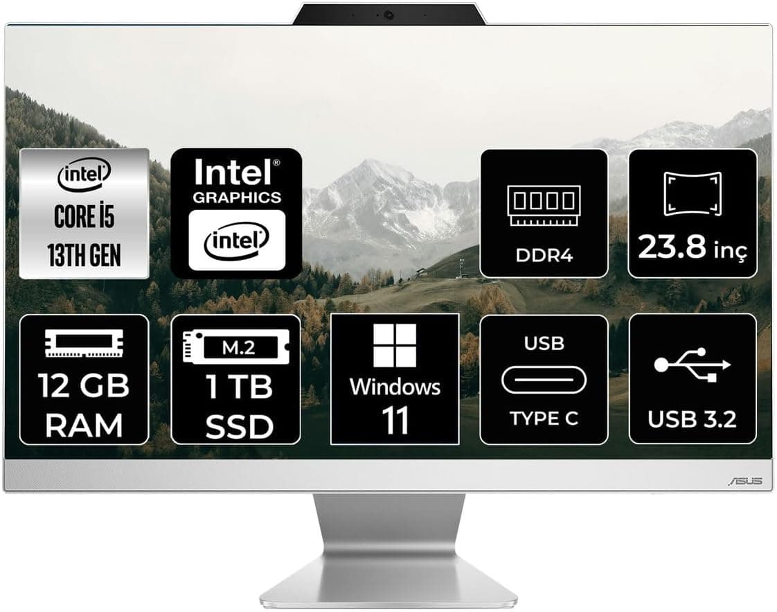 ASUS A3402 i5 1335U 12GB 1TB SSD 23.8" FHD W11H All In One Bilgisayar & Per4 Bellek