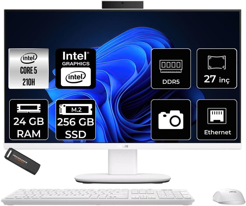 ASUS V470 Intel Core 5 210H 24GB 256GB SSD 27" FHD 100Hz FDOS All in One Bilgisayar & PER4 USB 6658888441013