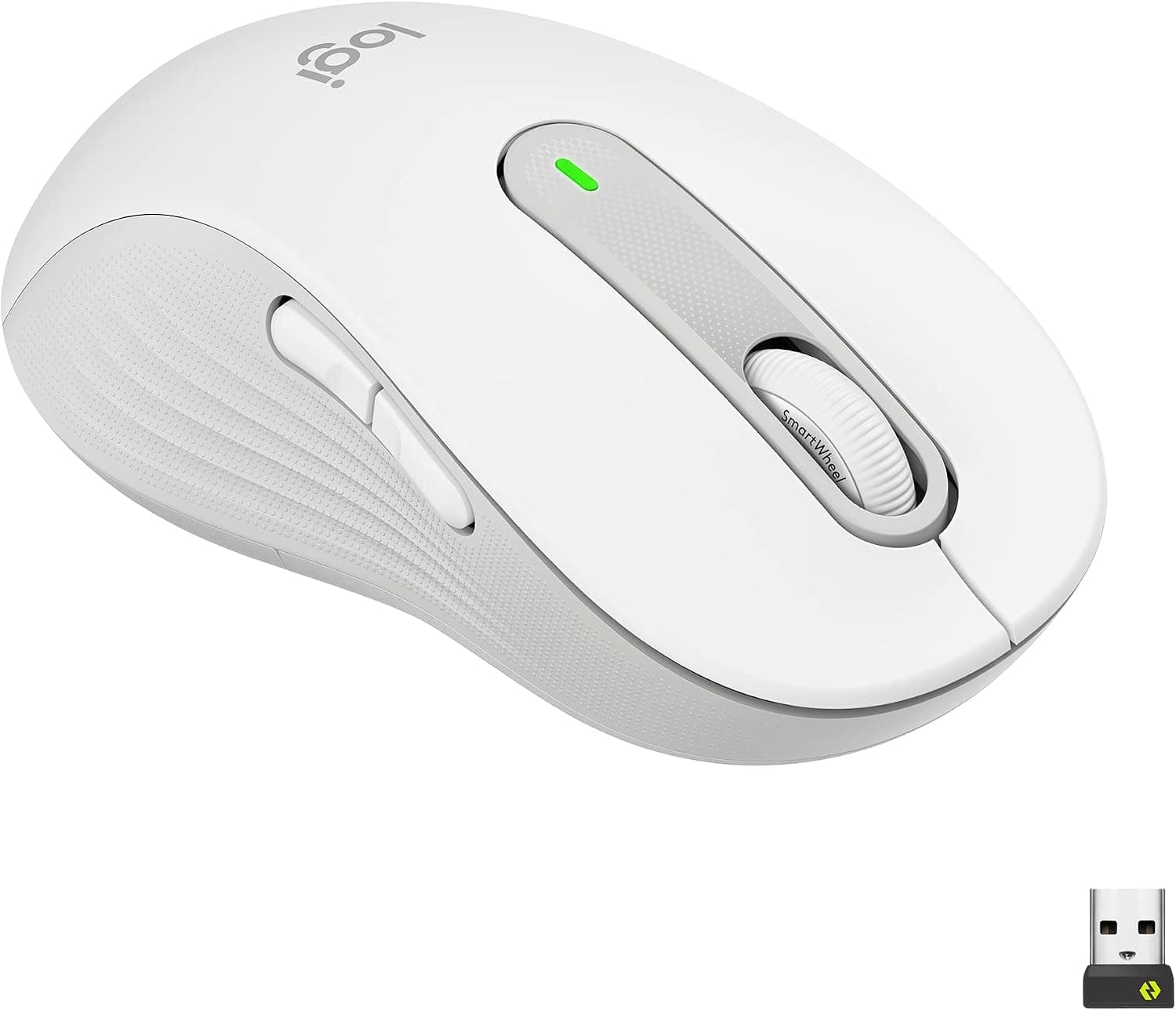 Logitech Signature M650 Kablosuz Mouse, Büyük Boy Sol El için, Sessiz, 4000 DPI, Bluetooth, Logi Bolt USB Alıcı, 24 Ay Pil Ömrü, Beyaz
