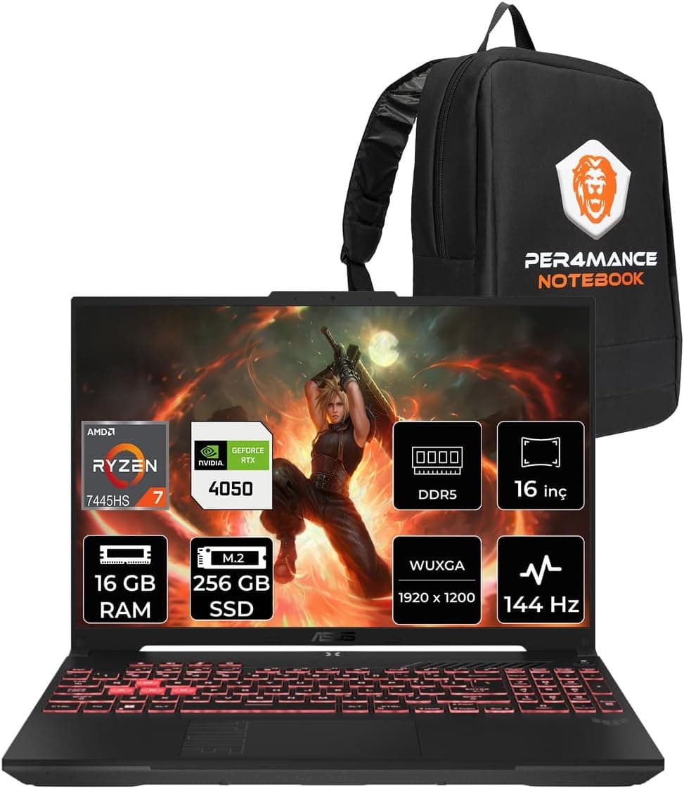 ASUS TUF A16 R7-7445HS 16GB 256GB SSD RTX4050/6GB 140W 16 FHD+ FDOS Gaming Laptop FA607NUG & ÇANTA