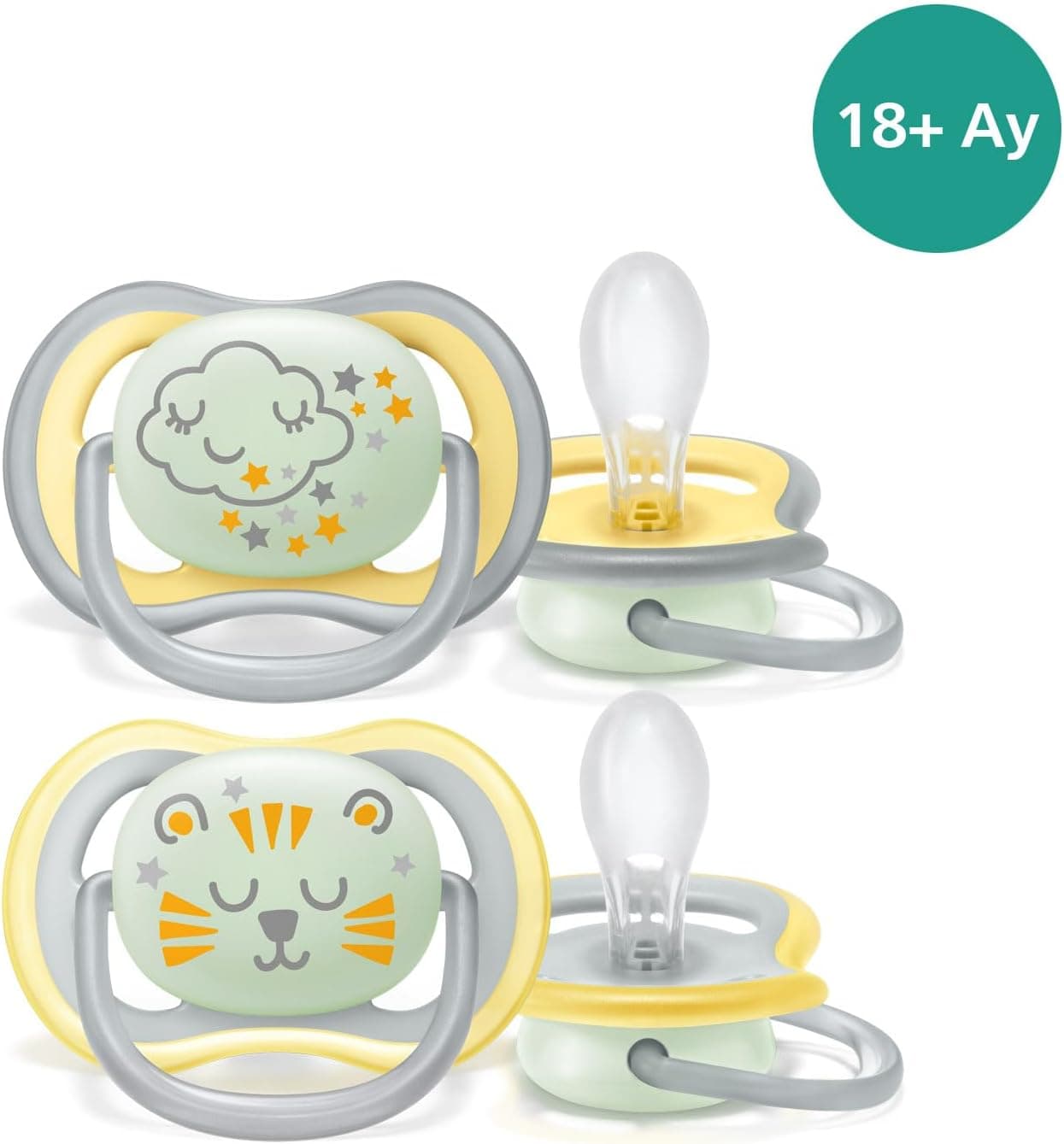Philips Avent Ultra Air Gece Emzik, 18 Ay+, 2’li Paket, Karanlıkta Parlayan, Ortodontik Silikon, Geniş Hava Delikli, Mikrodalga Sterilize Edilebilir, BPA İçermez, SCF376/01