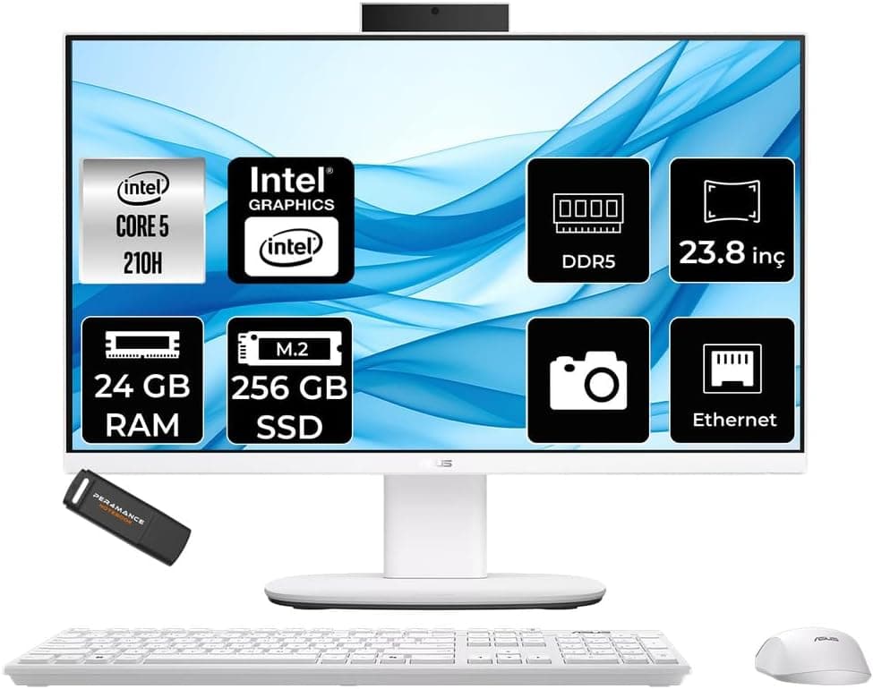 ASUS V440 Intel Core 5 210H 24GB 256GB SSD 23.8" FHD 100Hz FDOS All in One Bilgisayar & PER4 USB 9869669563665