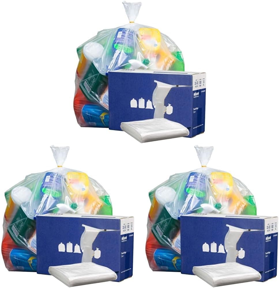 Plasticplace 32-33 Galon Çöp Torbası 1,5 Mil Şeffaf Ağır Hizmet Çöp Kutusu Astarı 83,8 cm x 99,0 cm, 100 Adet (3li Paket) (W33LDC15)