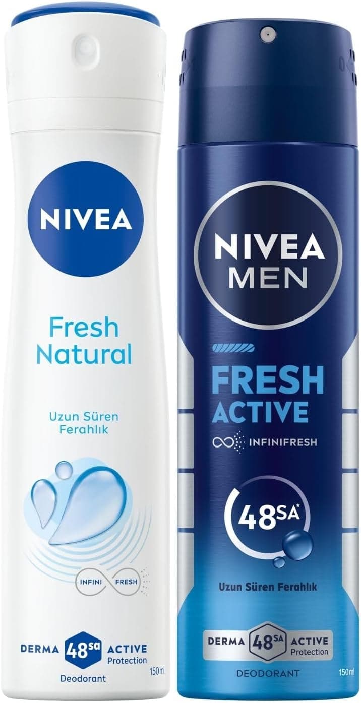 NIVEA Men Erkek Sprey Deodorant Fresh Active 150ml + NIVEA Kadın Sprey Deodorant Fresh Natural 150 ml