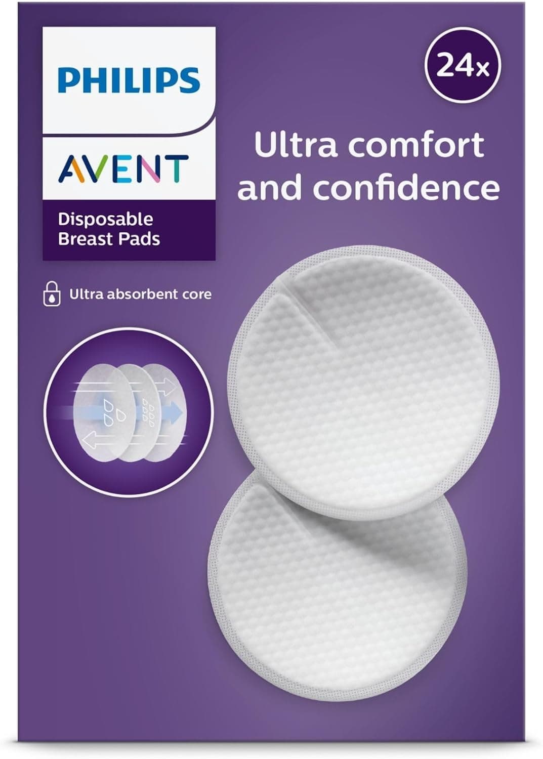 Philips Avent Tek Kullanımlık Göğüs Pedleri, 24lü, Ultra İnce ve Emici, Petek Doku, Gece Gündüz Konfor, Hijyenik Ambalajlı, Sızdırmaz ve Hava Alan Yapı, SCF254/24