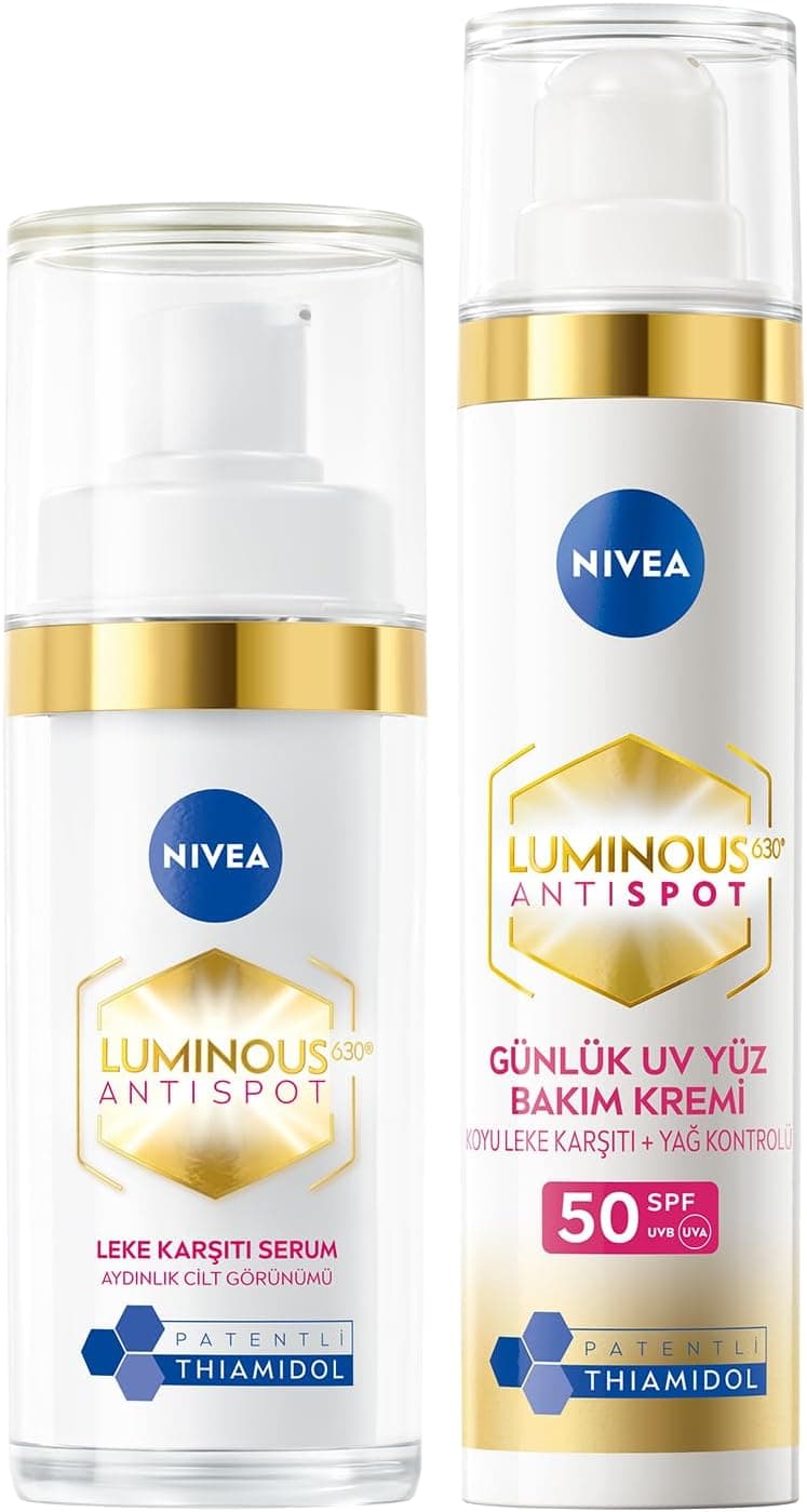 NIVEA Luminous630 Aydınlatıcı Güneş Korumalı Gündüz Yüz Kremi 40ml ve Leke Karşıtı Cilt Serumu 50ml, SPF50