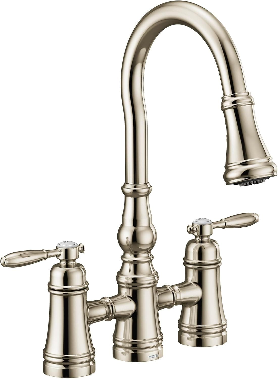 Moen S73204NL Weymouth İki Kolu Pulldown Köprü Mutfak Bataryası, Parlak Nikel