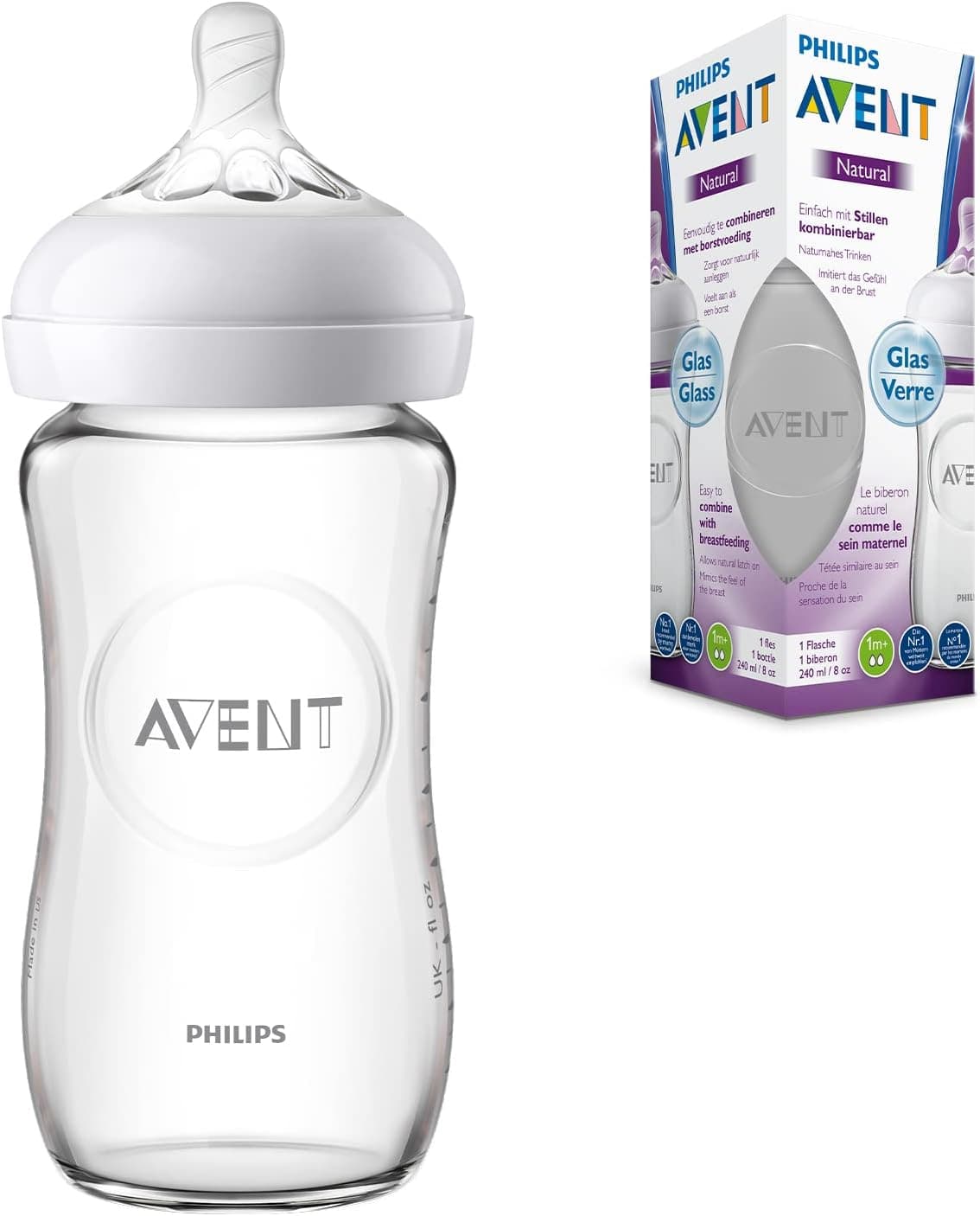 Philips Avent SCF053/17 Natural Cam Biberon 240ml, Ultra Yumuşak Emzik, Beyaz, Unisex, BPA İçermex, Tekli