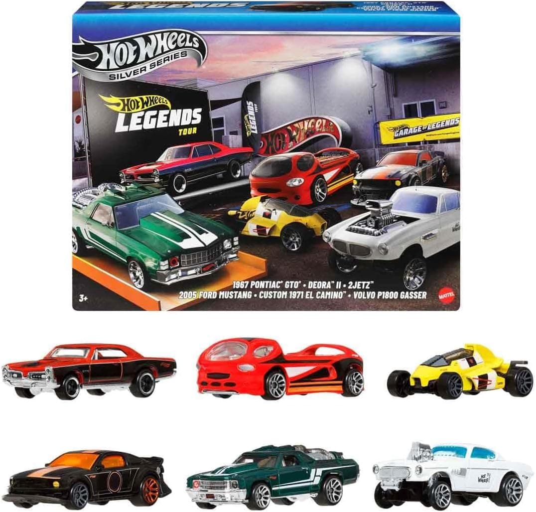 Hot Wheels 1:64 ölçekli metal oyuncak araba ve kamyonlar, özel süslemelere sahip 6lı HW Legends araç seti (Stiller çeşitlilik gösterebilir), JBY78
