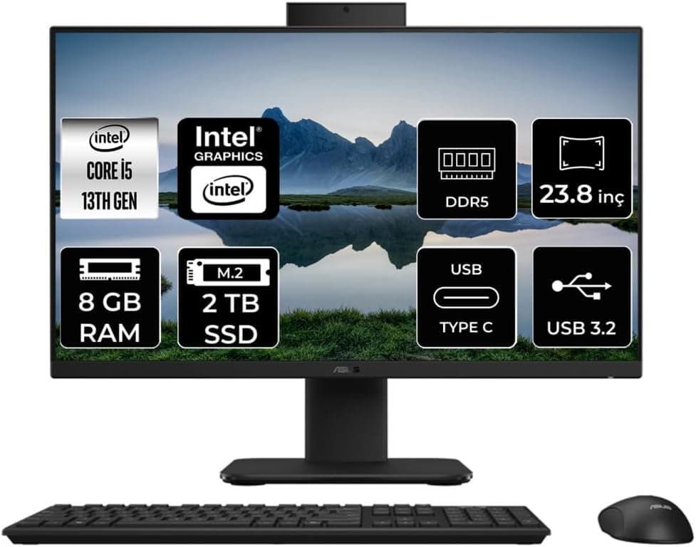 ASUS V440 Intel Core i5 13420H 8GB 2TB SSD 23.8" FHD FDOS All in One Bilgisayar Siyah & USB Bellek