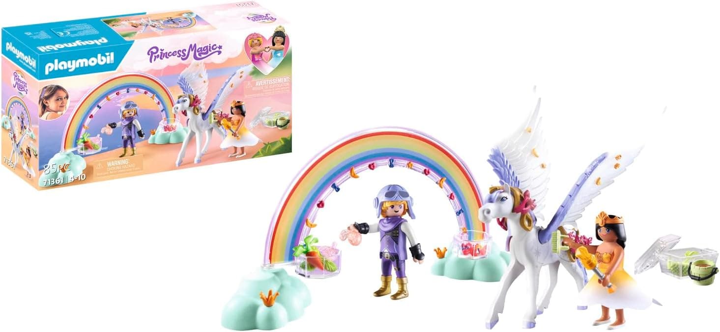 Playmobil Princess Magic 71361 Gökkuşaklı Pegasus, Büyüleyici Oyun Seti, Pegasus Bakımı ve Beslenmesi İçin Aksesuarlar, 4 Yaşından Büyük Çocuklar İçin Oyuncak