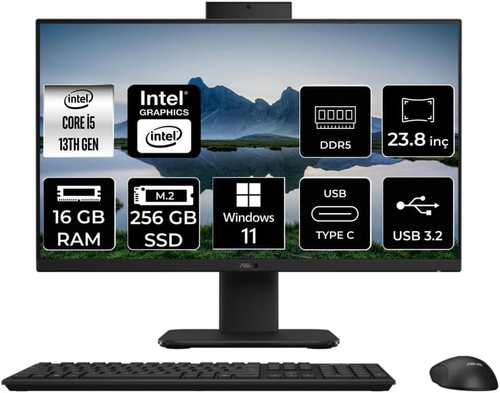 ASUS V440 i5 13420H 16GB 256GB SSD 23.8" FHD W11H All in One Bilgisayar Siyah & USB Bellek