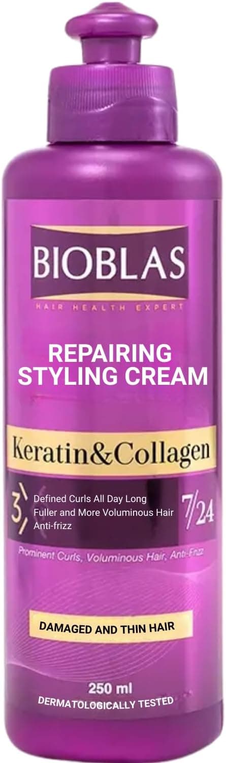 Bioblas Şekillendirici Saç Bakım Kremi – Keratin & Kolajen, belirgin bukleler için, görünür hacim ve yoğun bakım – 250 ml