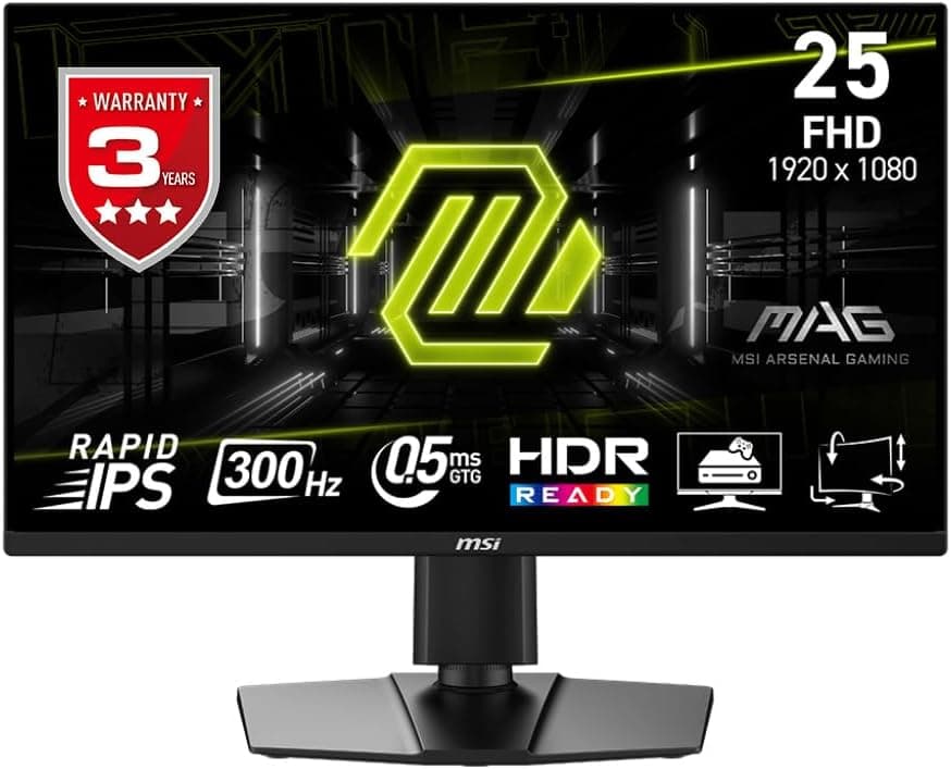 MSI 24.5" MAG 255PXF, Gaming Monitör, FHD, 16:9, Flat, Rapid IPS, 300Hz, 0.5ms (GTG) Freesync Premium, Pivot