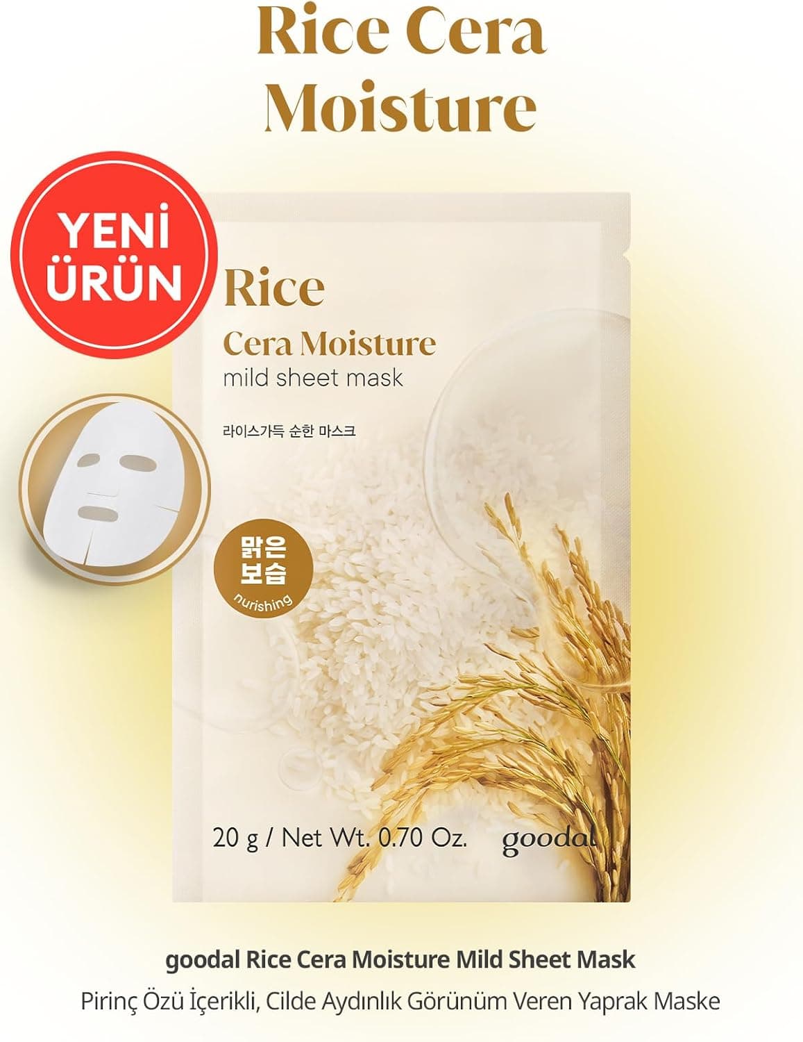 goodal Pirinç Özlü, Cilde Aydınlık Görünüm Veren Yaprak Maske goodal Rice Cera Moisture Mild Sheet Mask
