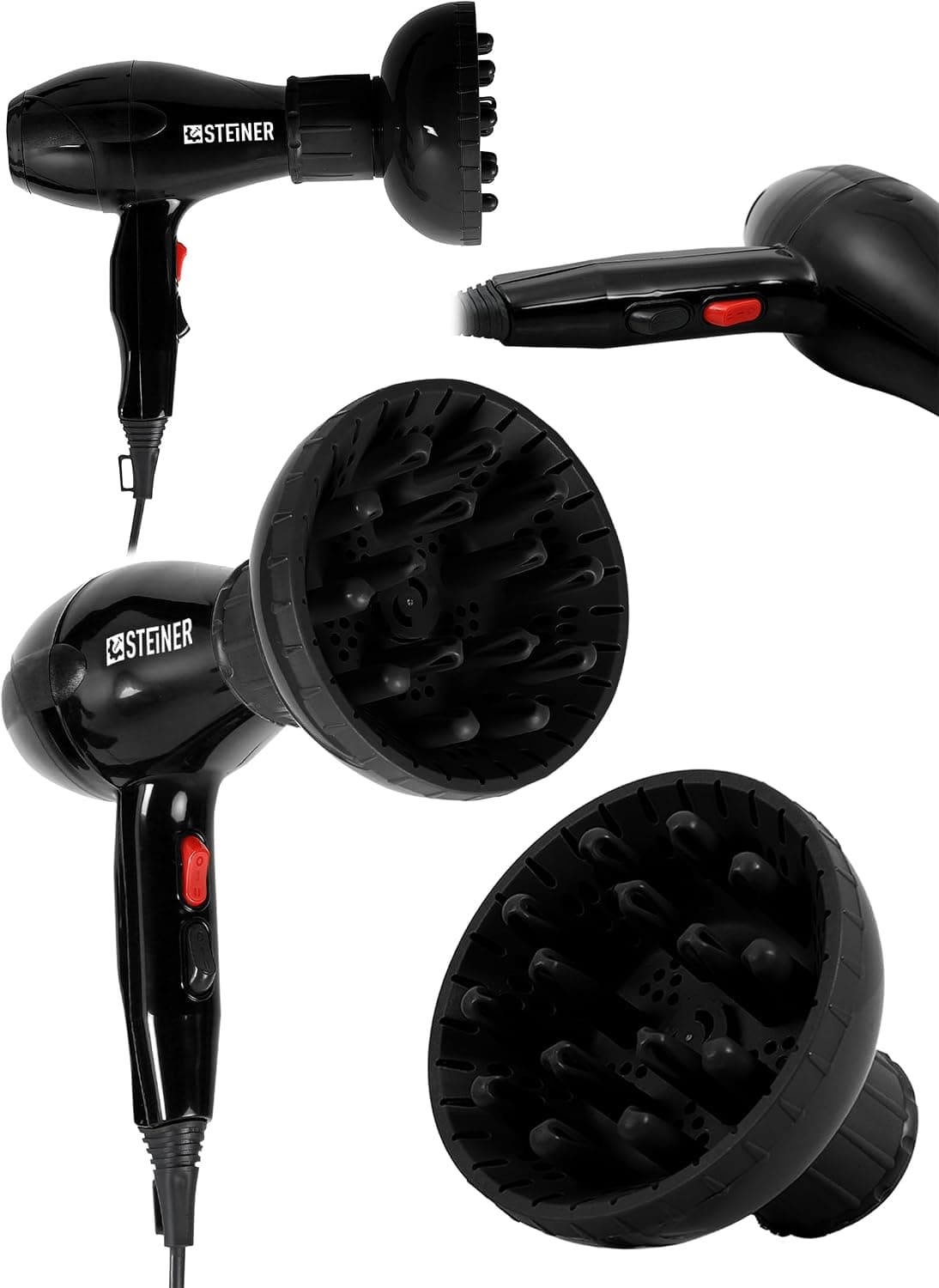 Steiner Alman 3600 Watt Professional Saç Kurutma Makinesi AC Motor Fön Makinesi + Difüzör + 2 Adet Başlık
