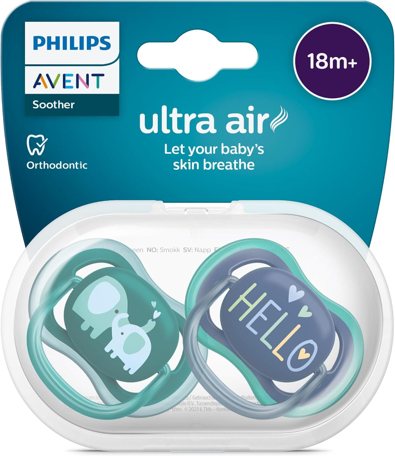 Philips Avent Ultra Air Emzik, 18 Ay+, Erkek Bebekler için, 2’li Paket, Ortodontik Silikon, Geniş Hava Delikli, Mikrodalga Sterilize Edilebilir, BPA İçermez, SCF349/18