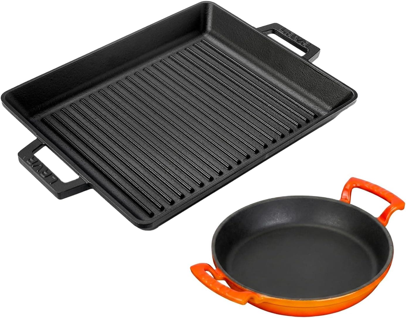 LAVA Döküm Izgara Tava 26x32 & 20 cm Sahan Set - Gerçek Izgara Lezzeti Evde