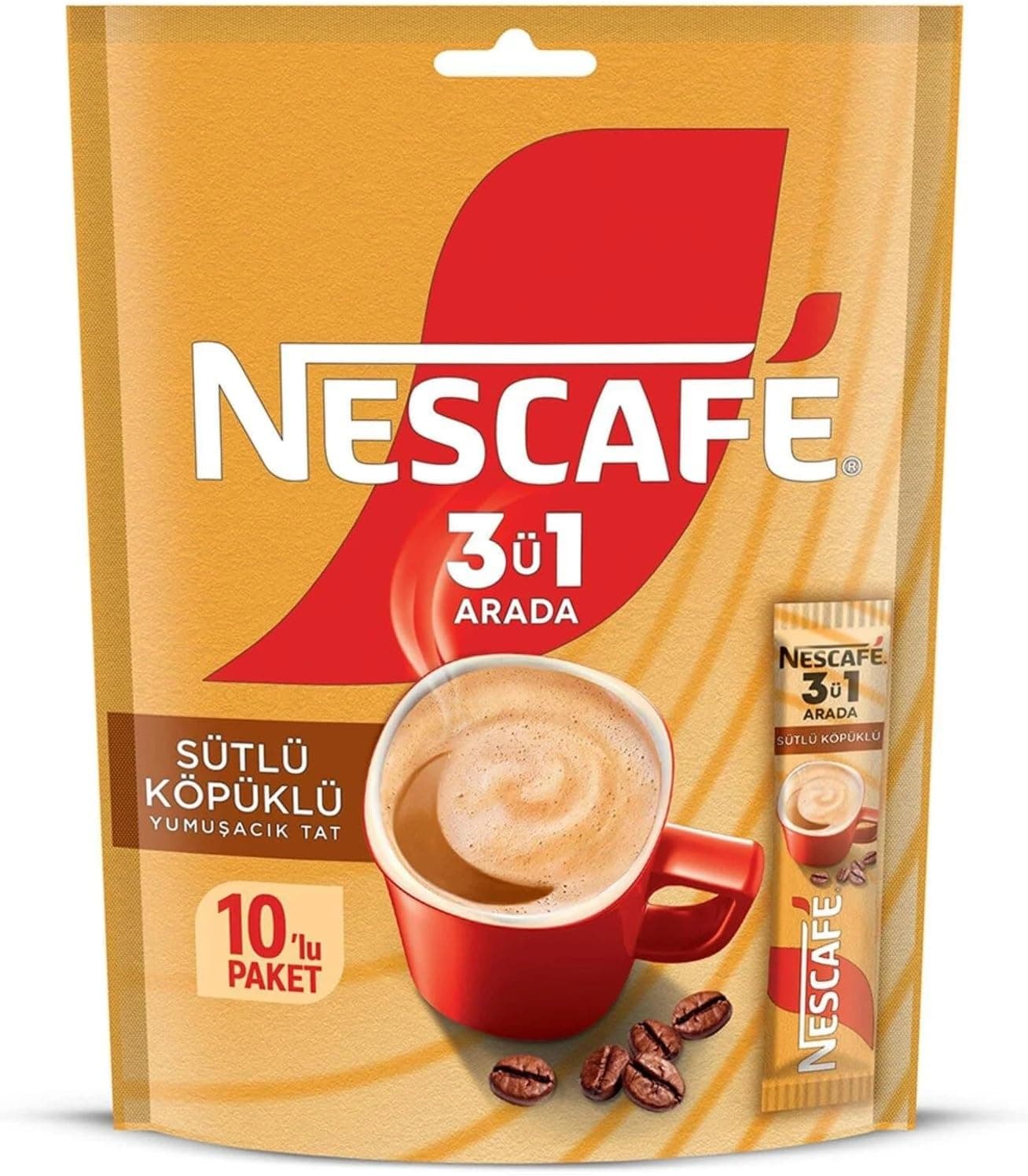 Nescafé 3ü 1 Arada Sütlü Köpüklü Çözünebilir Kahve Karışımı 10lu, 17,4 g