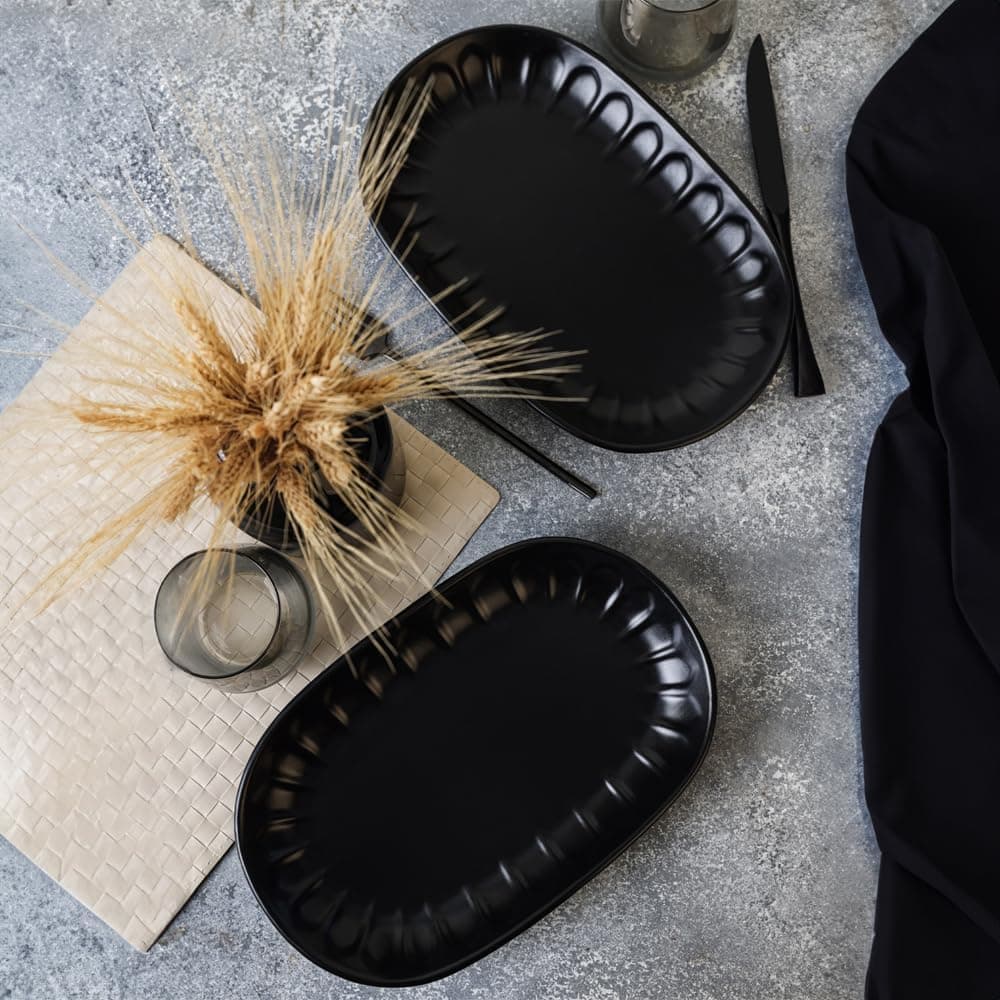 Keramika Mat Siyah Badem Kayık Tabak 29 Cm 2 Adet 956