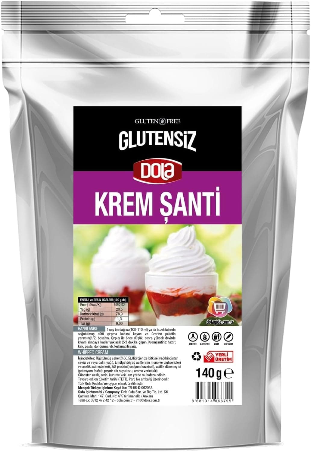 Dola Glutensiz Krem Şanti 140 gr