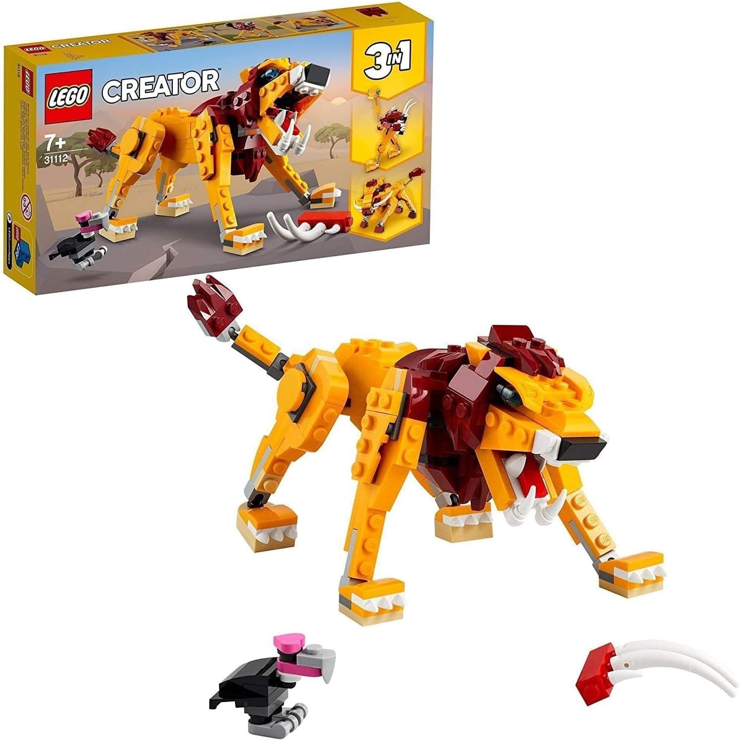 LEGO Creator 3’ü 1 Arada Vahşi Aslan 31112 Çocuklar için Hayvan Oyuncakları İçeren 3’ü 1 Arada Oyuncak Yapım Seti (224 Parça)